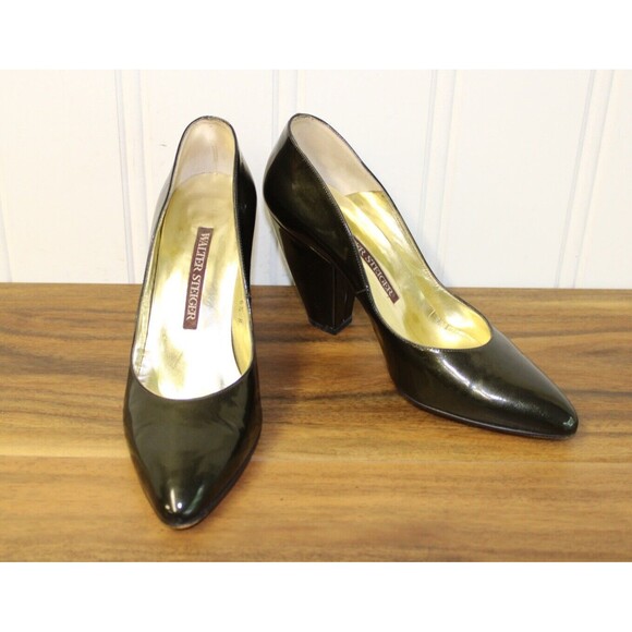 Rare Vintage Walter Steiger‎ Green Patent Leather Pointed Toe Pump Size 6.5 B - Picture 2 of 11